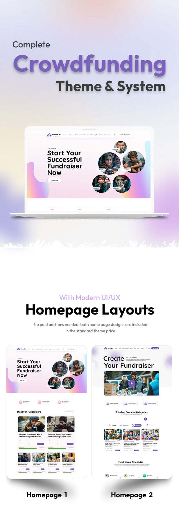 CrowdLift - 2026 Crowdfunding WordPress Theme & System
