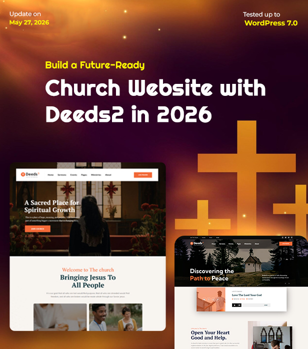 Deeds2 - 2026 Church WordPress Theme with Sermons, Prayers & Events