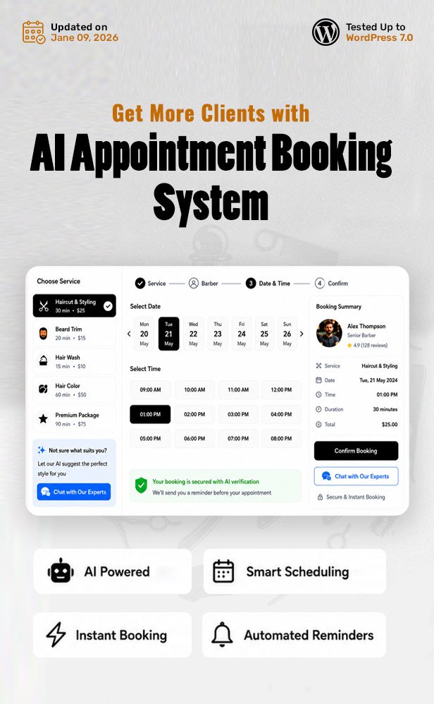 HairCutter - Barber Shop and Hair Salon WordPress theme with AI Appointment Booking System